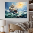 thumbnail image 1 of Designart "Voyage of the Pirate Boat Odyssey III" Fashion Wall Art - Glam Blue Classics Entryway Wall Art Print, 1 of 4