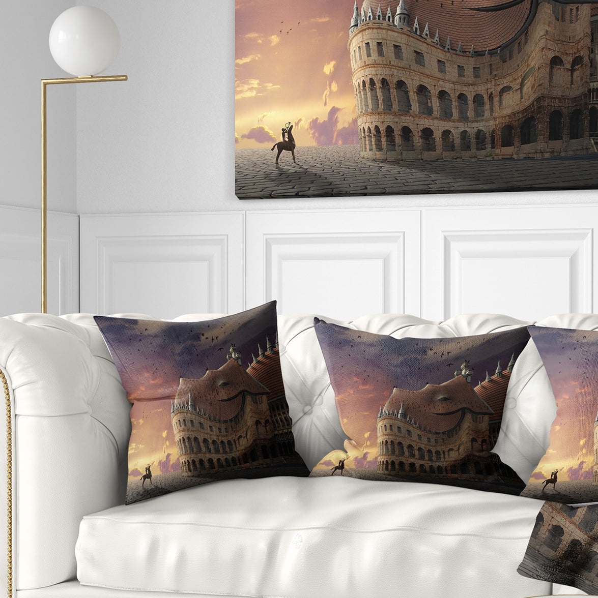 Designart Wake Up Dragon Collage - Landscape Printed Throw Pillow - 16x16