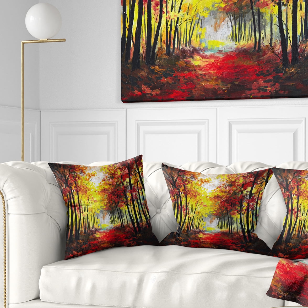 Designart Walk Through Autumn Forest - Landscape Printed Throw Pillow - 18x18