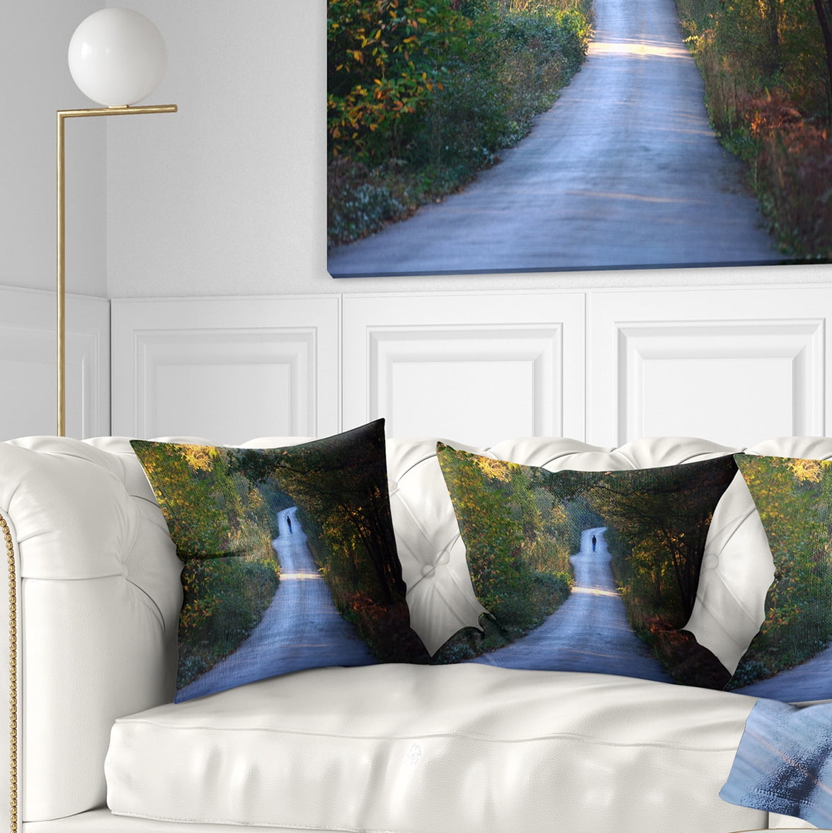 Designart Walking Alone on Road - Landscape Photo Throw Pillow - 16x16