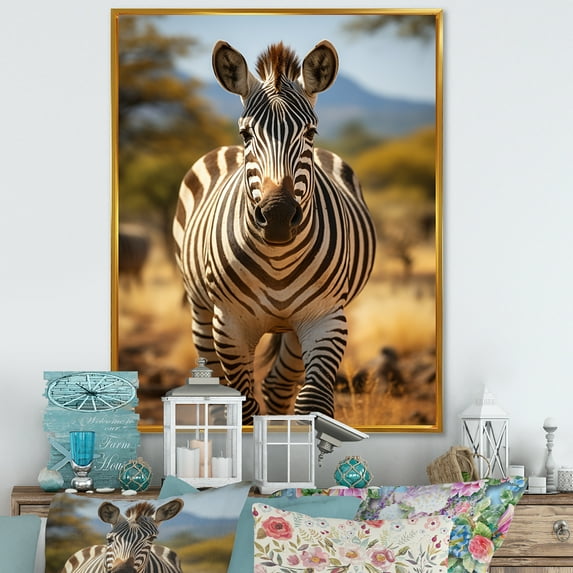 Designart "Walking In Zebra Africa II" Animals Floater Framed Wall Art Print