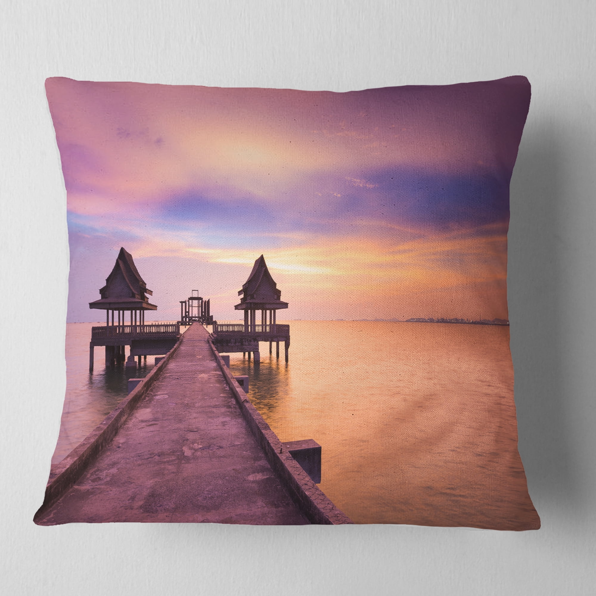 Designart Walking Path to Abandoned Temple - Sea Bridge Throw Pillow - 18x18