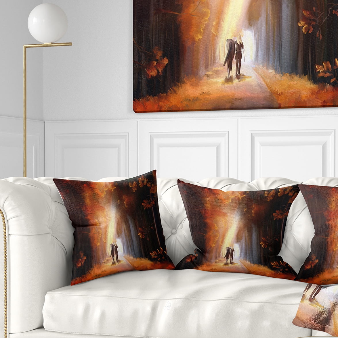 Designart Walking in Park - Landscape Printed Throw Pillow - 18x18