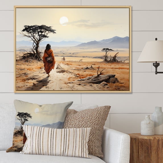 Designart "Wanderer Nomadic in Africa II" African Floater Framed Canvas Wall Art