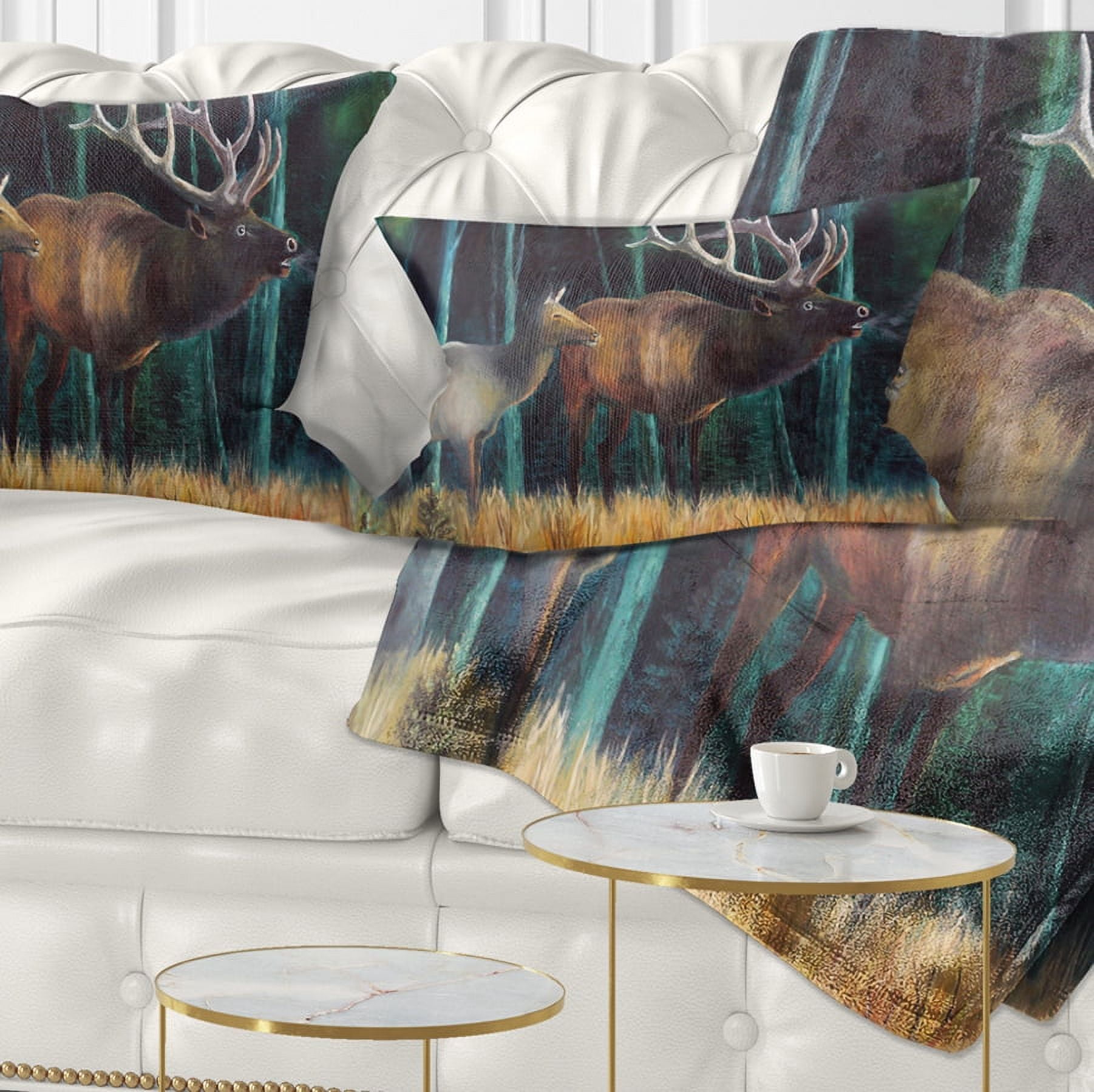 Designart Wandering Deer in Forest - Animal Throw Pillow - 12x20