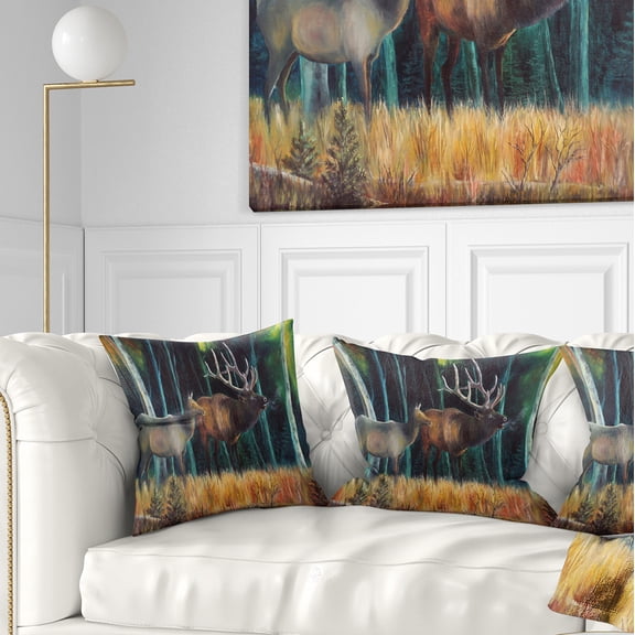 Designart Wandering Deer in Forest - Animal Throw Pillow - 16x16