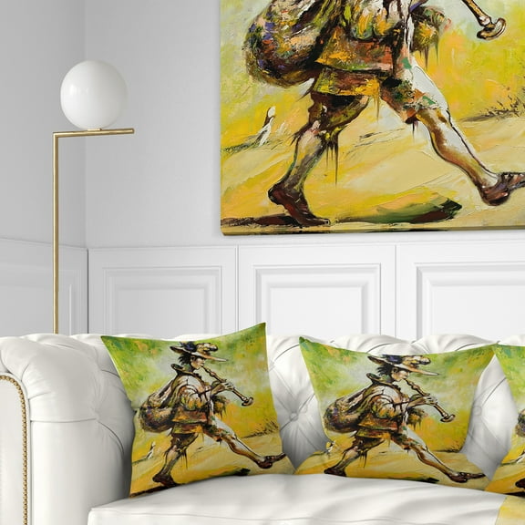 Designart Wandering Troubadour with Pipe - Music Throw Pillow - 18x18