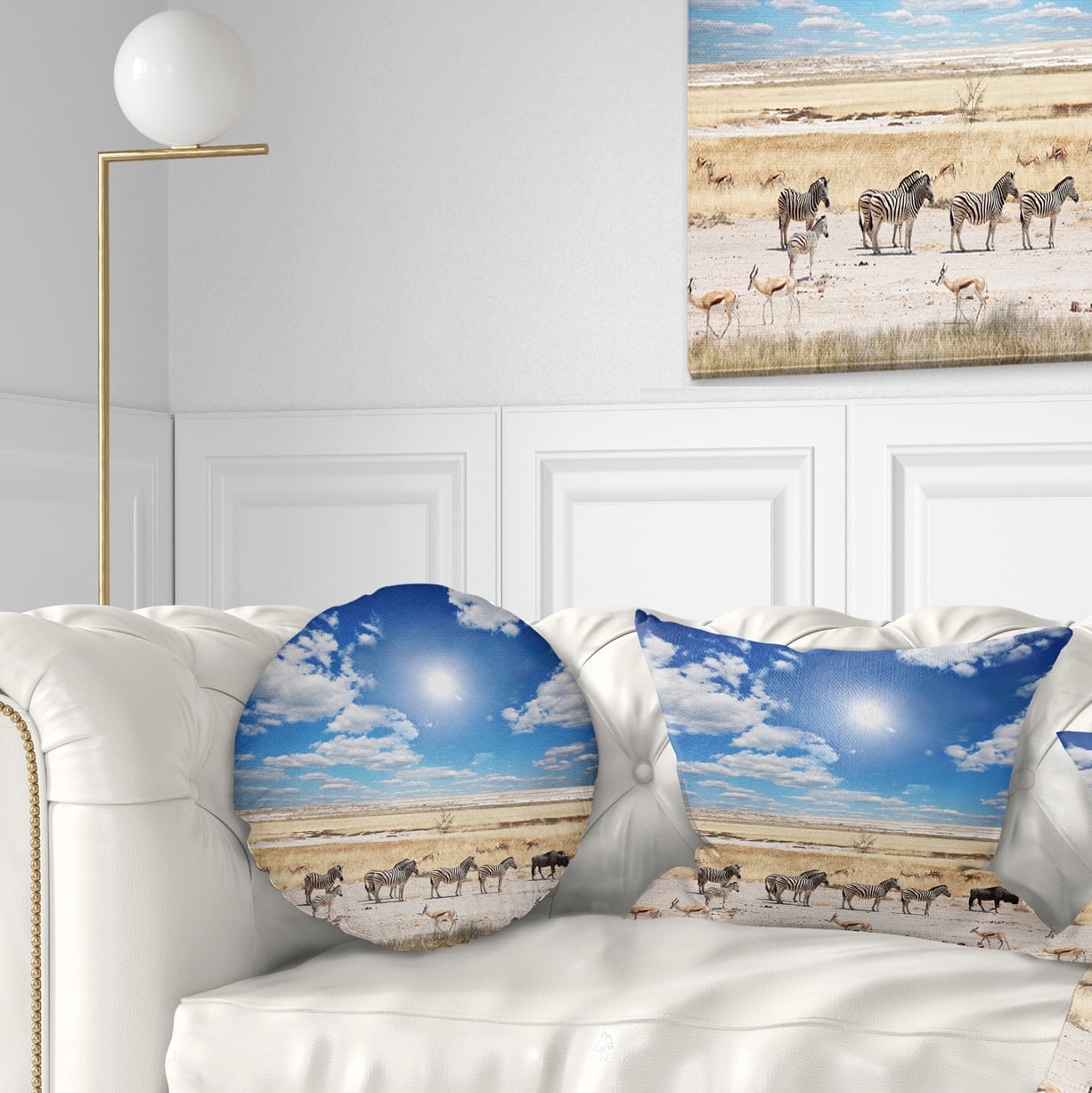 Designart Wandering Zebras under Bright Sky - Landscape Printed Throw Pillow - 12x20