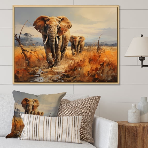 Designart "Wandering with Elephant Giants I" Animals Floater Framed Canvas Art Print