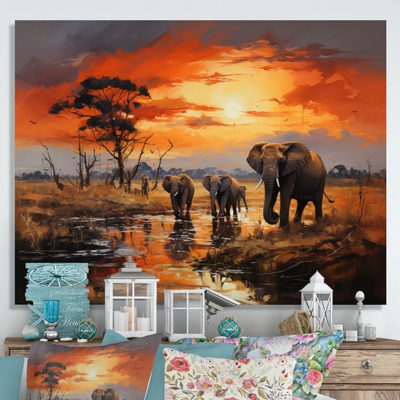 Designart "Wandering with Elephant Giants II" Animals Wall Art Print