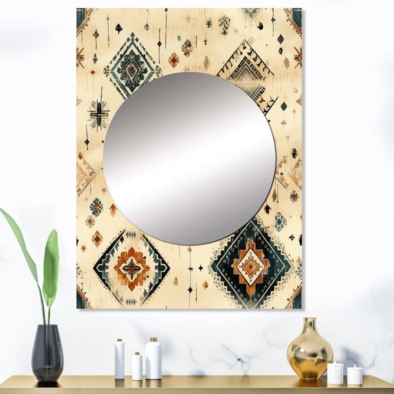 Designart "Wanderlust In Beige" Geometric Mirror Wall Decor - Modern Beige Geometric Large Mirror For Wall Art Decor - 40" x 30" Inch