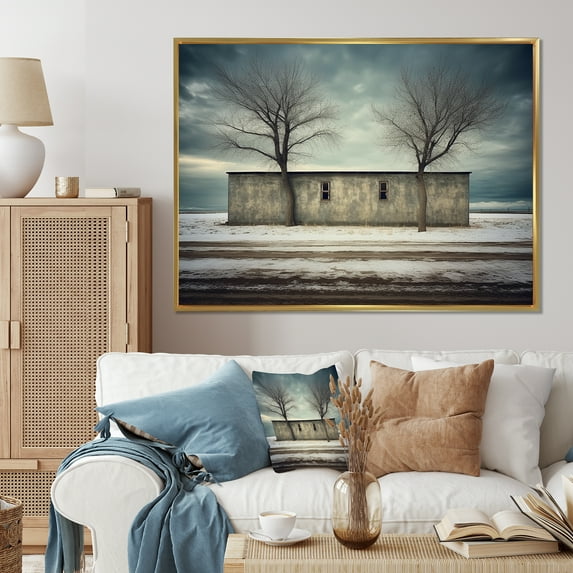 Designart "Warehouse Scenery In Winter II" Warehouses Floater Framed Canvas Art Print