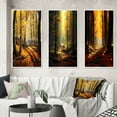 thumbnail image 1 of Designart "Warm Autumn Sunlight Illuminating the Forest I" Forest Framed Wall Art Set Of 3 - Yellow Traditional Frame Gallery Set For Office Decor, 1 of 6