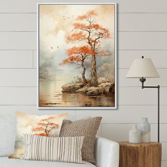Designart "Warm Beige Maple Elegance I" Tree Maple Floater Framed Canvas Prints