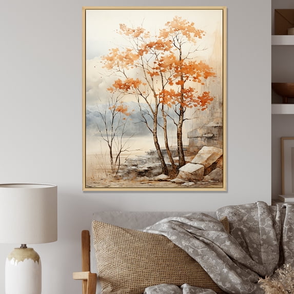 Designart "Warm Beige Maple Elegance" Tree Maple Floater Framed Canvas Wall Art