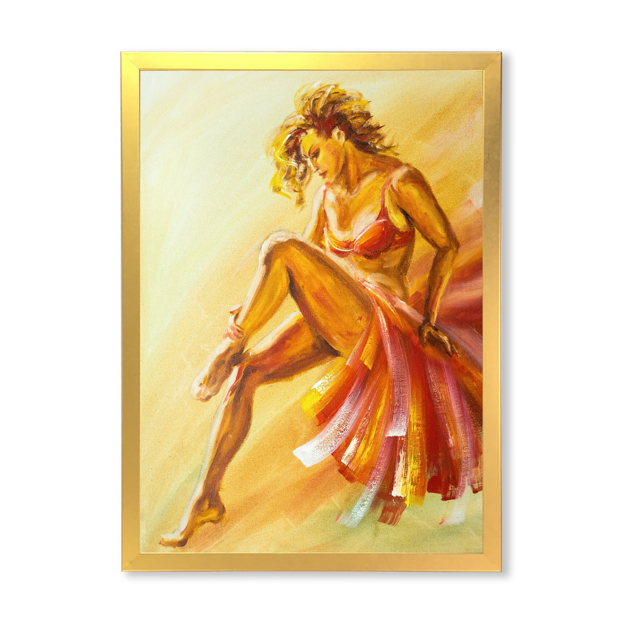 Designart 'Warm Coloured Flamenco Woman Dancer' Modern Framed Art Print
