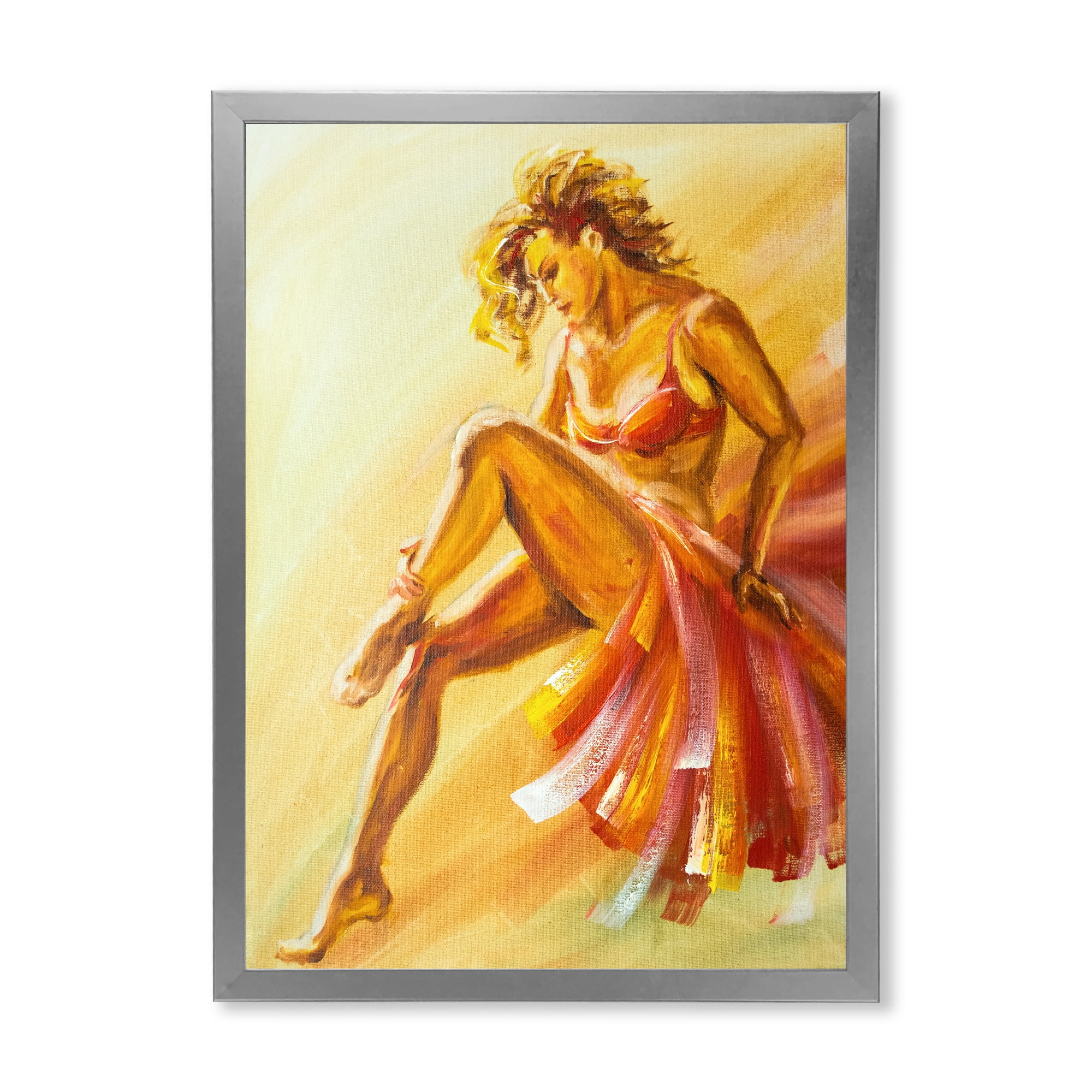 Designart 'Warm Coloured Flamenco Woman Dancer' Modern Framed Art Print