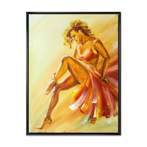 Designart 'Warm Coloured Flamenco Woman Dancer' Modern Framed Canvas Wall Art Print