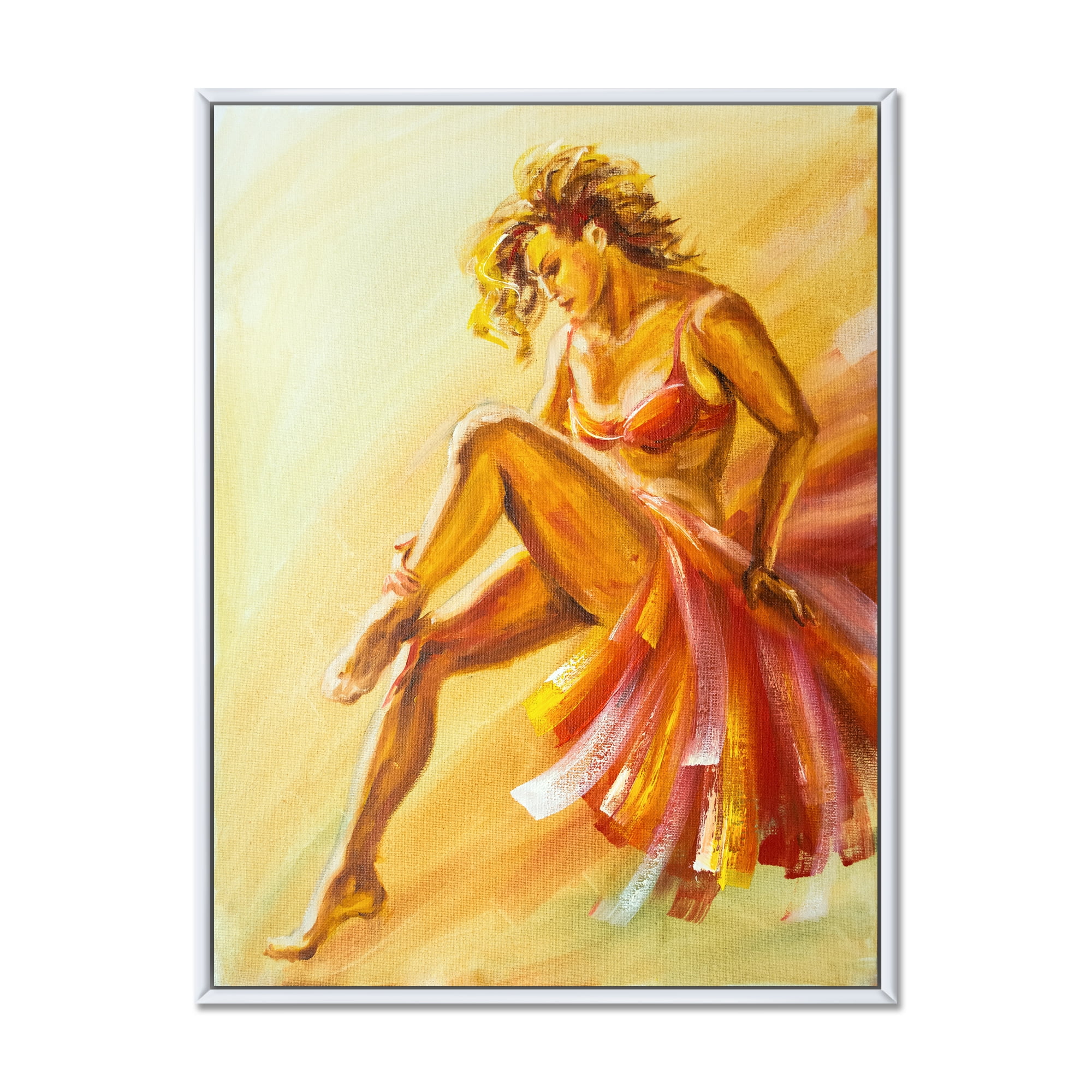 Designart 'Warm Coloured Flamenco Woman Dancer' Modern Framed Canvas Wall Art Print