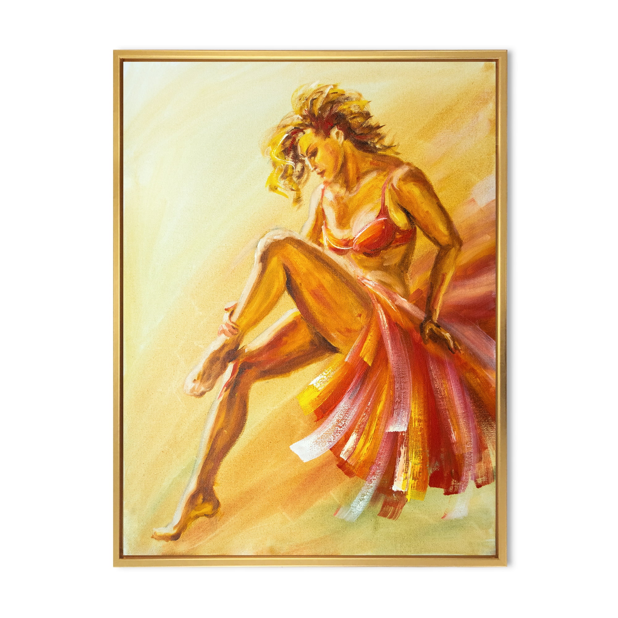 Designart 'Warm Coloured Flamenco Woman Dancer' Modern Framed Canvas Wall Art Print