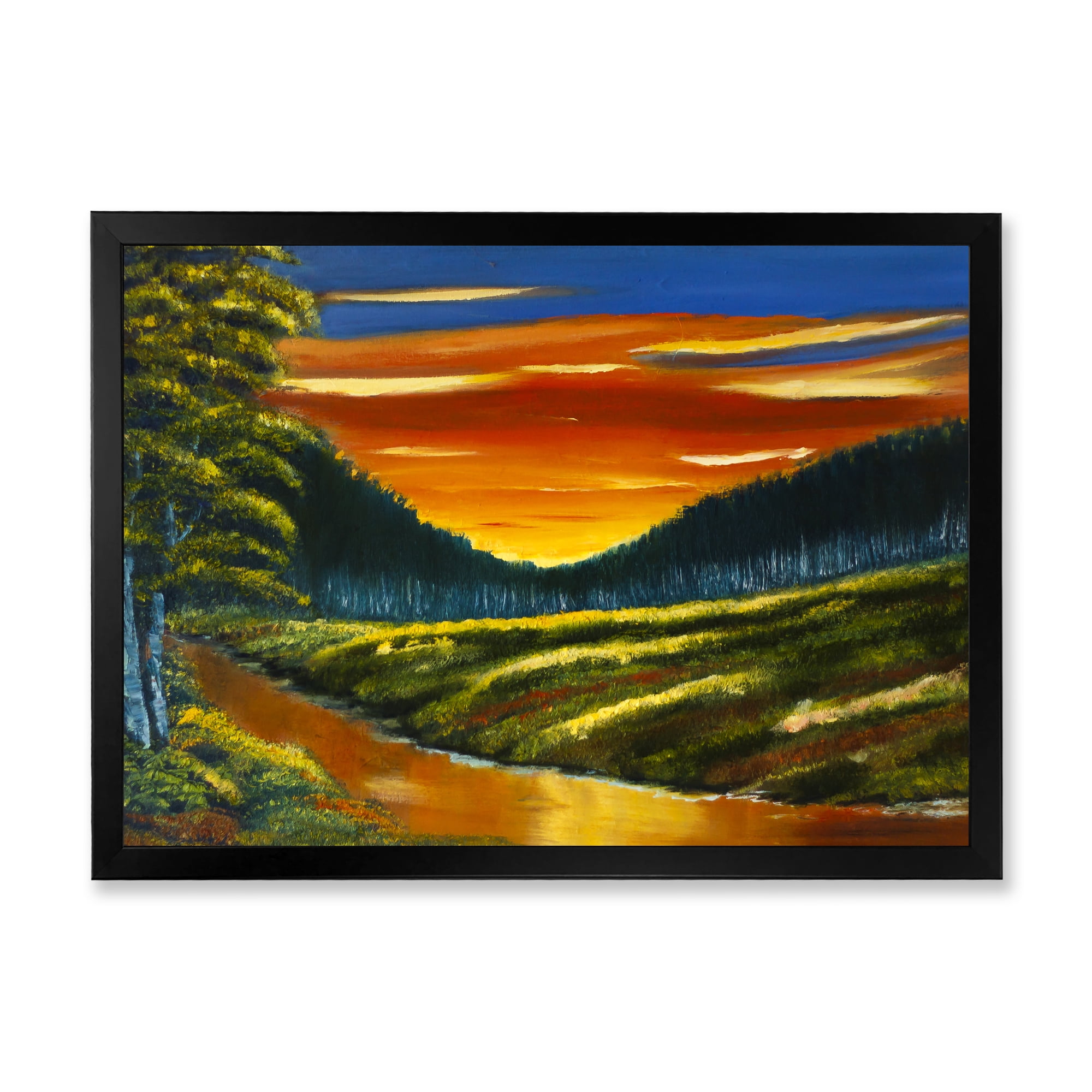 Designart 'Warm Coloured Sunset Glow Above The Lotus Swamp' Traditional Framed Art Print