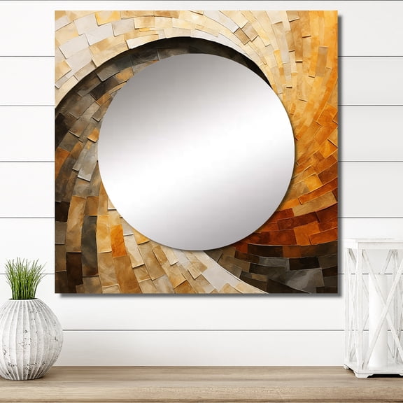 Designart "Warm Earthy Pottery Spirals" abstract spirals Square Mirror For Wall Decor - Large Beige Square Mirror Printed Wall Decor - Modern Square Living Room Mirror