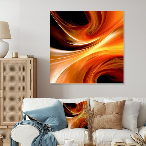 Designart "Warm Fractal Design in Orange IV" Fractals Metal Wall Art Prints