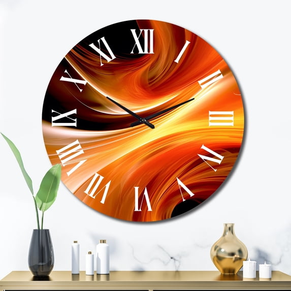 Designart "Warm Fractal Design in Orange IV" Fractals Oversized Wall Clock
