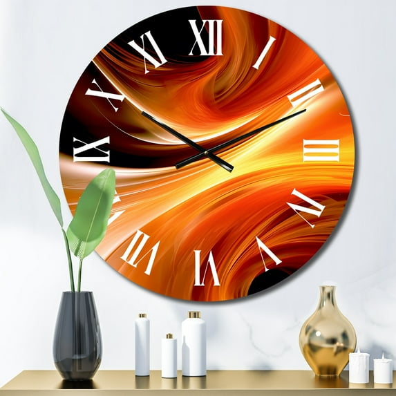Designart "Warm Fractal Design in Orange IV" Fractals Oversized Wall Clock