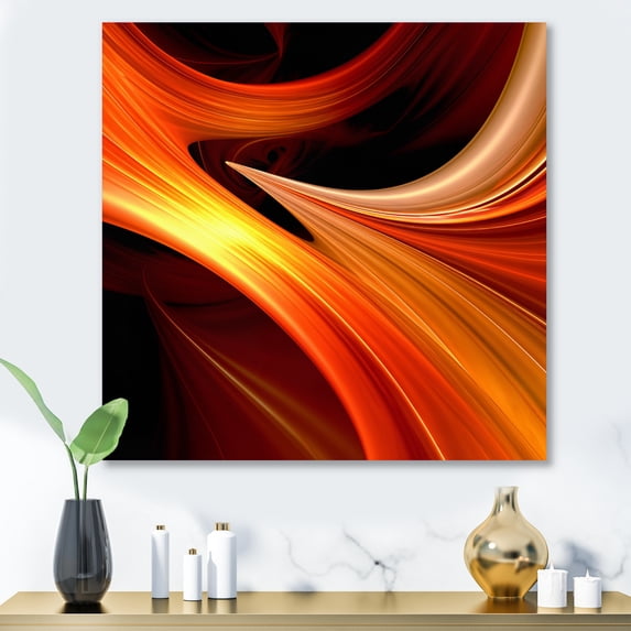Designart "Warm Fractal Design in Orange V" Fractals Metal Wall Art