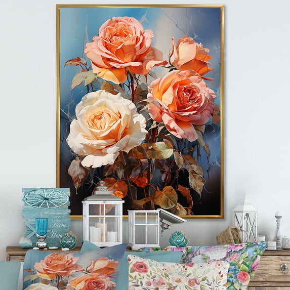 Designart "Warm Toned Rose Allure I" Roses Floater Framed Canvas Prints