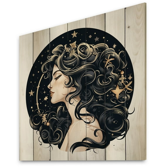 Designart "Warrior of the Spirit I" Astrology Print on Natural Pine Wood
