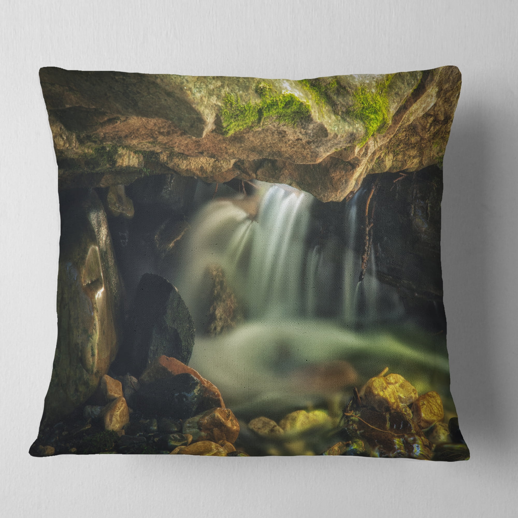 Designart Wasatch National Forest Waterfall - Landscape Printed Throw Pillow - 16x16