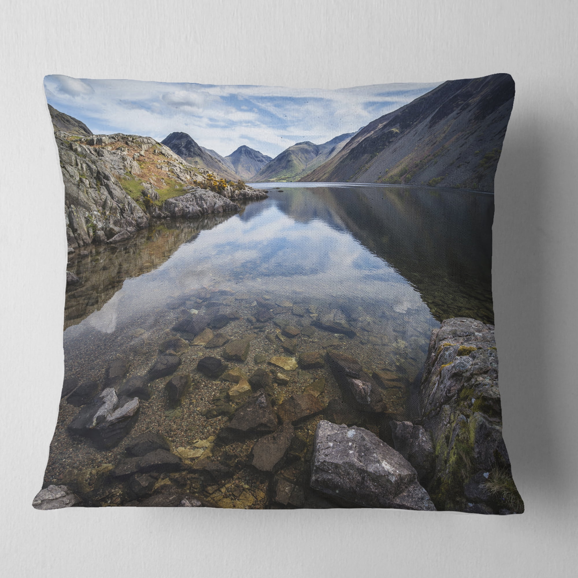 Designart Wast Water with Reflection in Lake - Landscape Printed Throw Pillow - 18x18