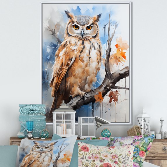 Designart "Watchful Predators: The Wise Owl" Animals Owl Floater Framed Wall Decor