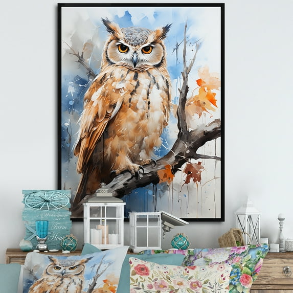 Designart "Watchful Predators: The Wise Owl" Animals Owl Floater Framed Wall Decor