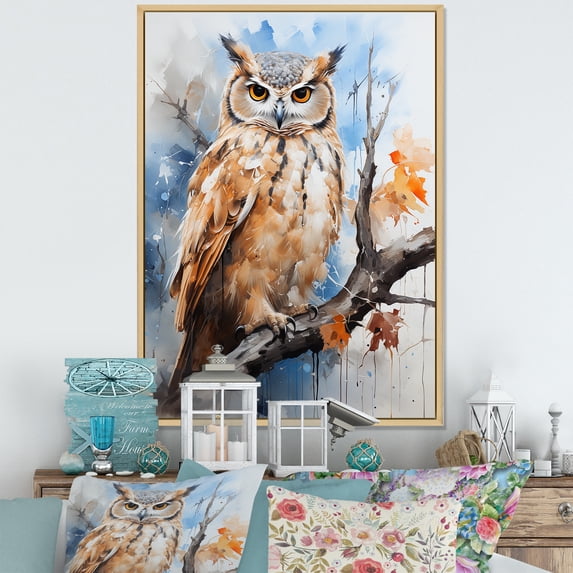 Designart "Watchful Predators: The Wise Owl" Animals Owl Floater Framed Wall Decor