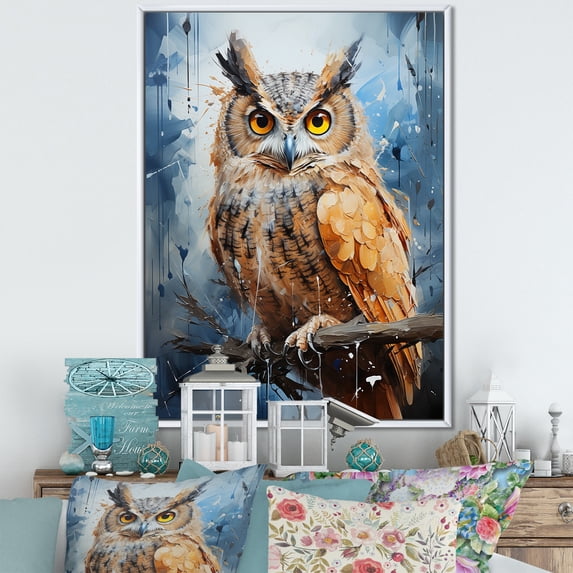 Designart "Watchful Predators: The Wise Owl I" Animals Owl Floater Framed Canvas Art Print