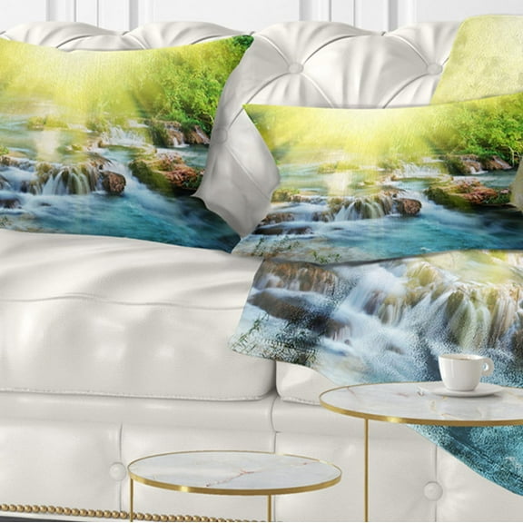 Designart Water Cascade under Shiny Sun - Modern Beach Throw Pillow - 12x20
