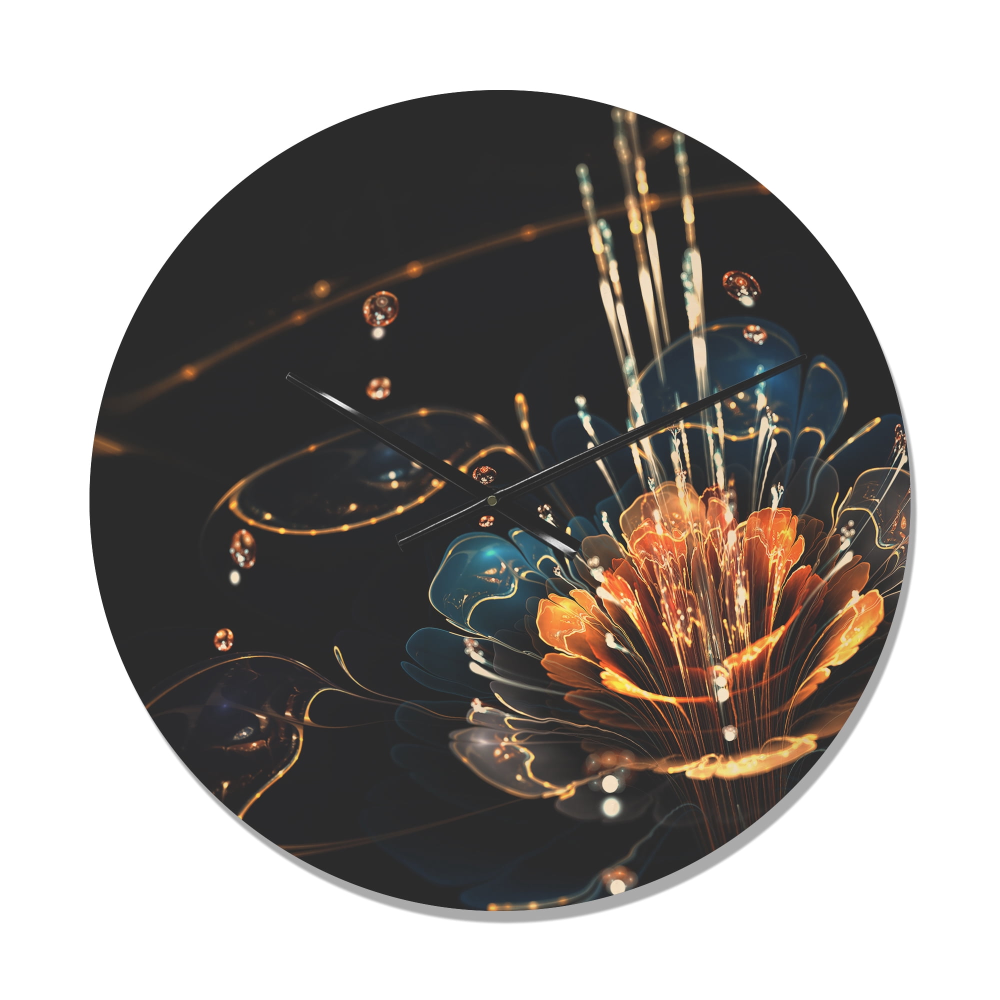 Designart 'Water Drops With Orange Blue Flower' Modern Wood Wall Clock
