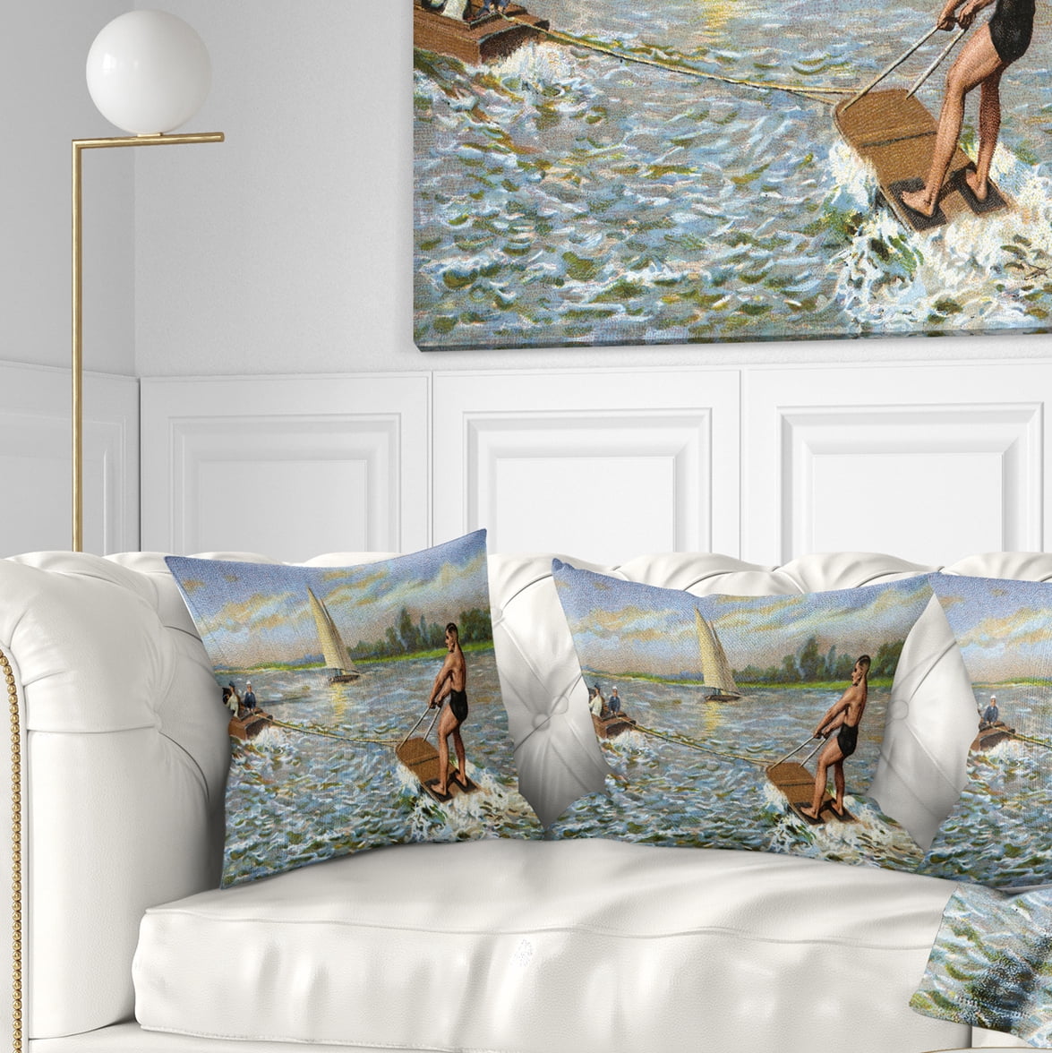 Designart Water Skiing - Photography Throw Pillow - 18x18