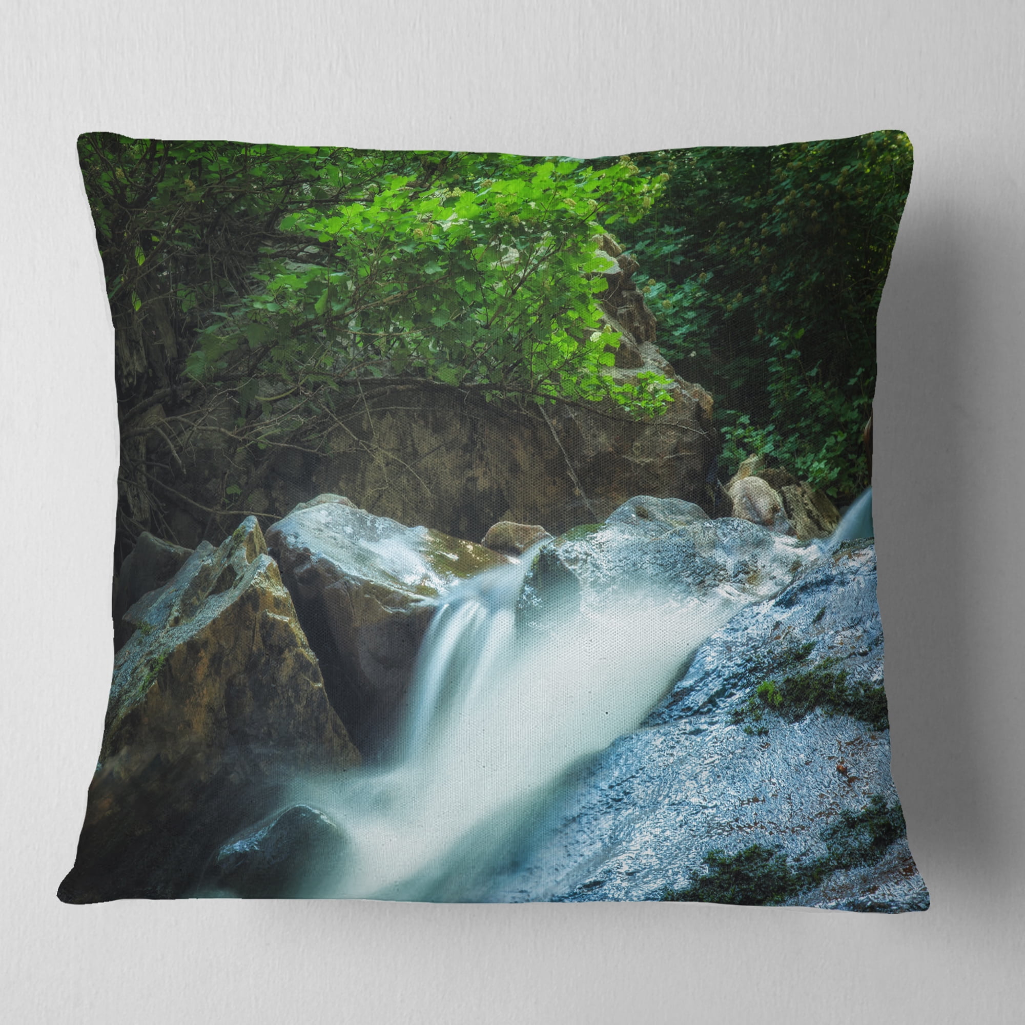 Designart Water Slide over the Moss - Landscape Printed Throw Pillow - 18x18
