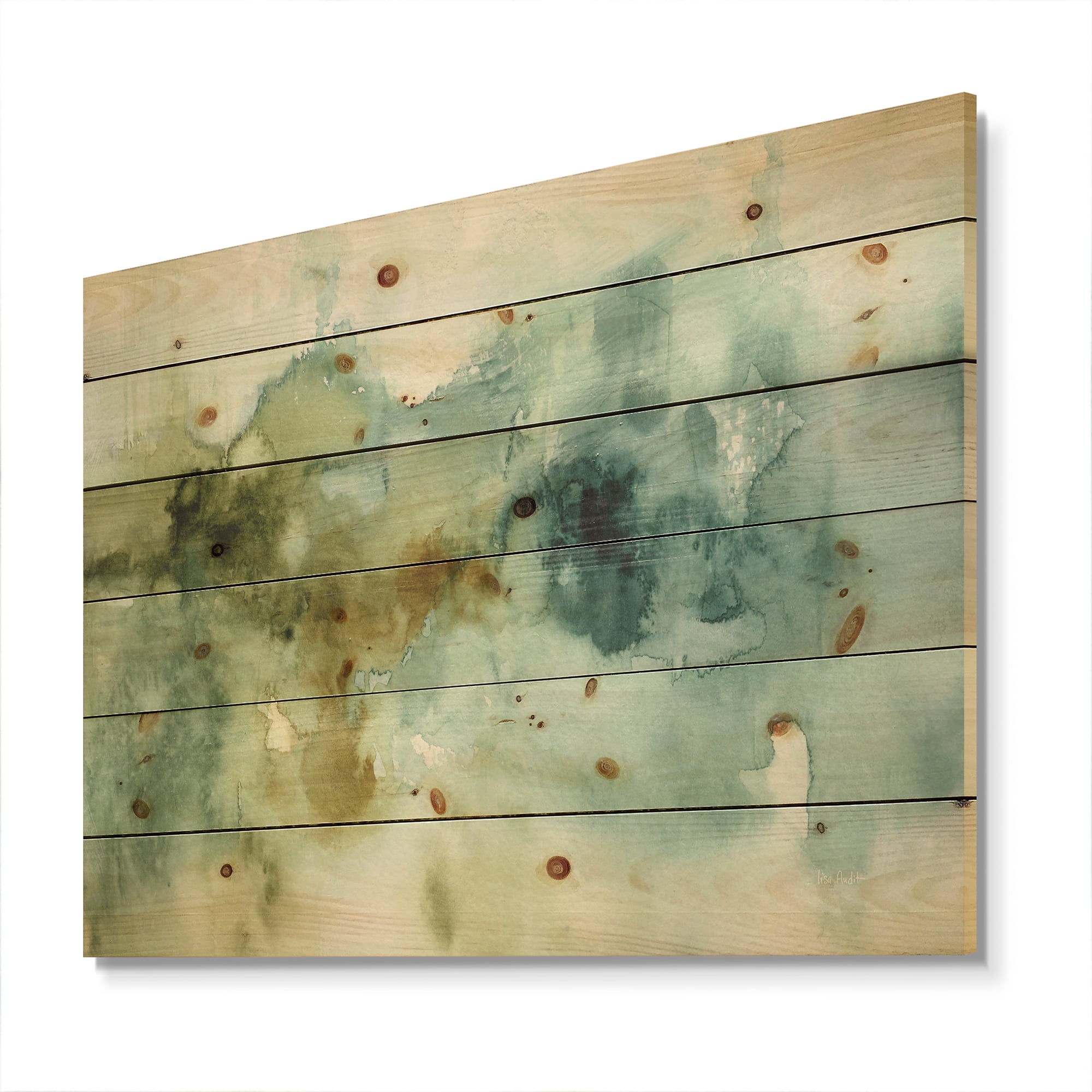 Designart 'Watercolor Abstract Green House' Modern & Contemporary Print on Natural Pine Wood