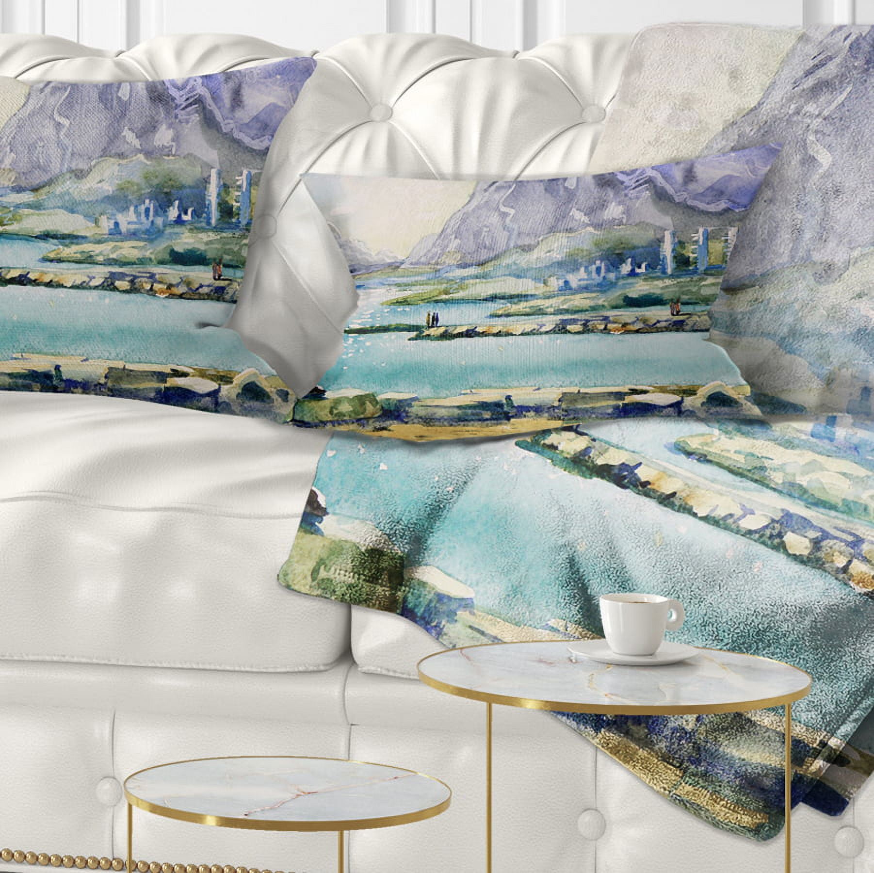 Designart Watercolor Blue Hills - Landscape Printed Throw Pillow - 12x20