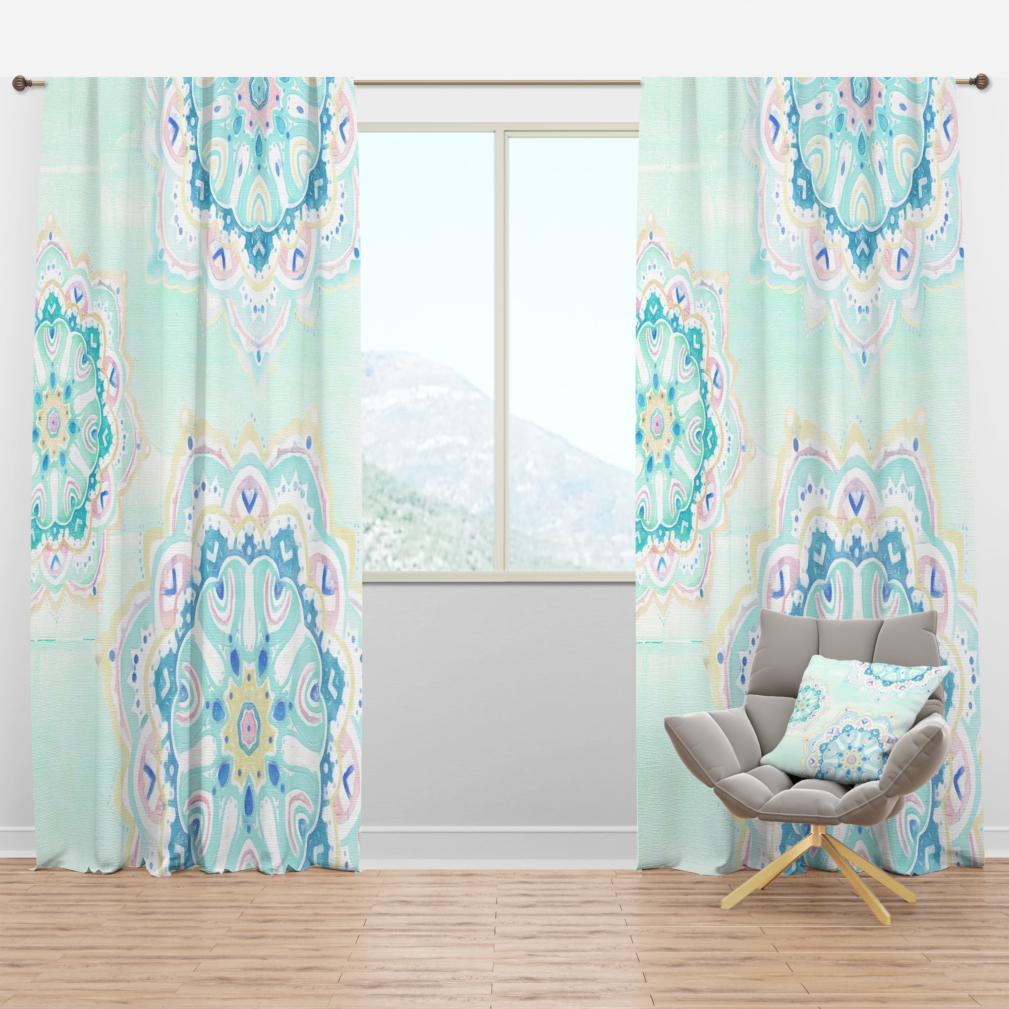 Designart 'Watercolor Blue mandalas V' Traditional Blackout Curtain Panel