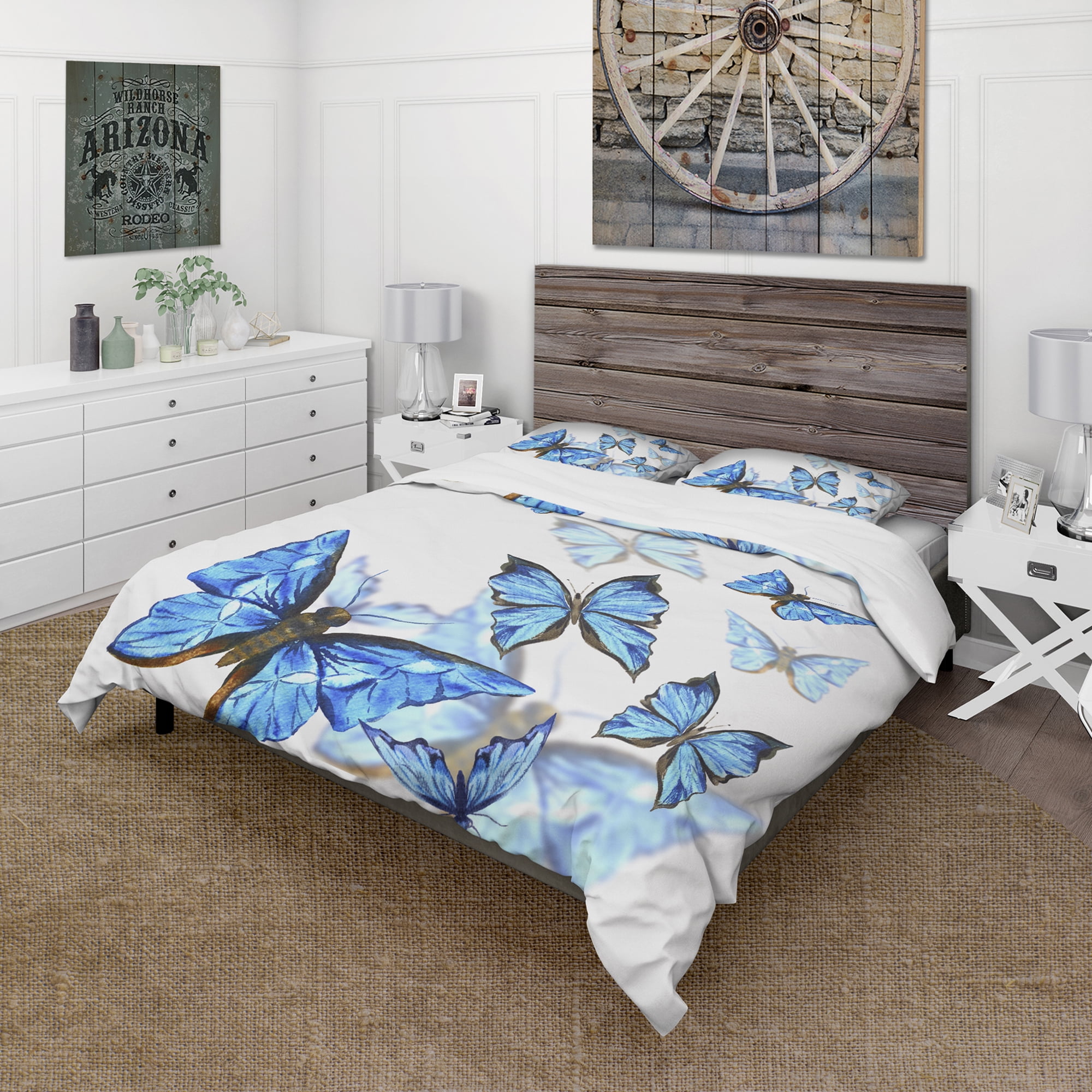 Designart 'Watercolor Butterflies on White' Cabin & Lodge Duvet Cover Set