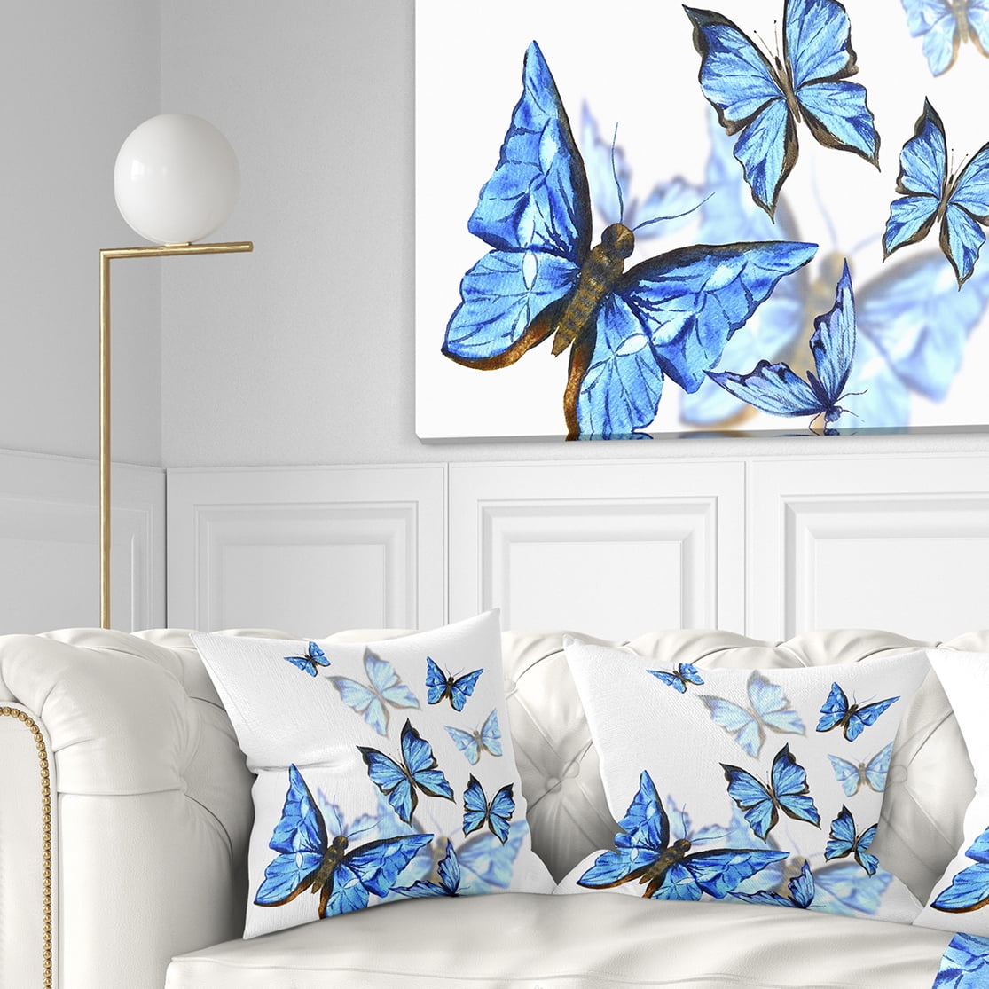 Designart Watercolor Butterflies on White - Floral Throw Pillow - 18x18