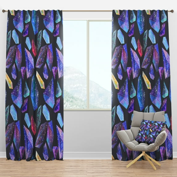 Designart 'Watercolor Crystals With Star Sky With Pattern' Modern & Contemporary Blackout Curtain Panel