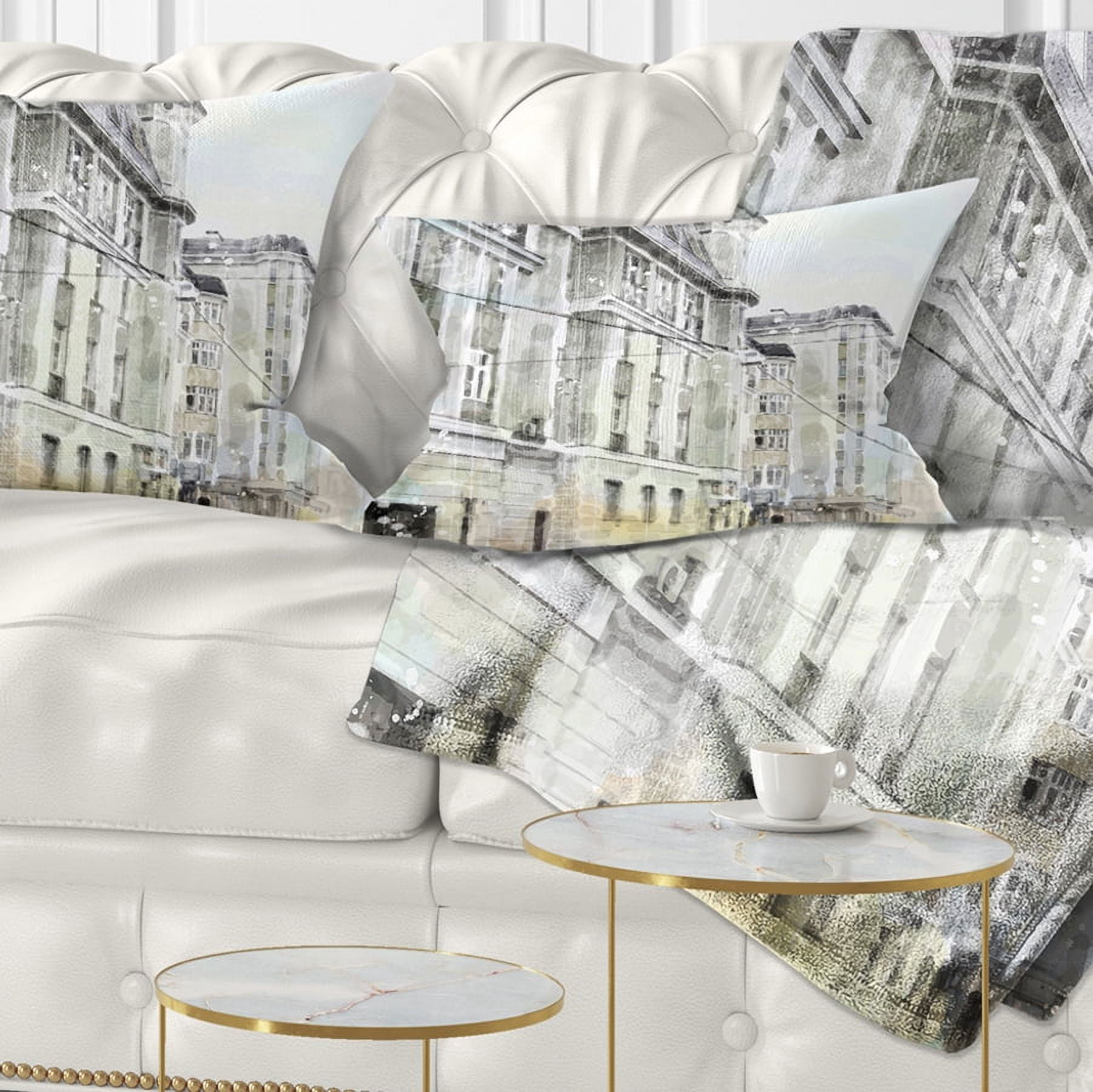 Designart Watercolor Dark Illustration - Cityscape Painting Throw Pillow - 12x20
