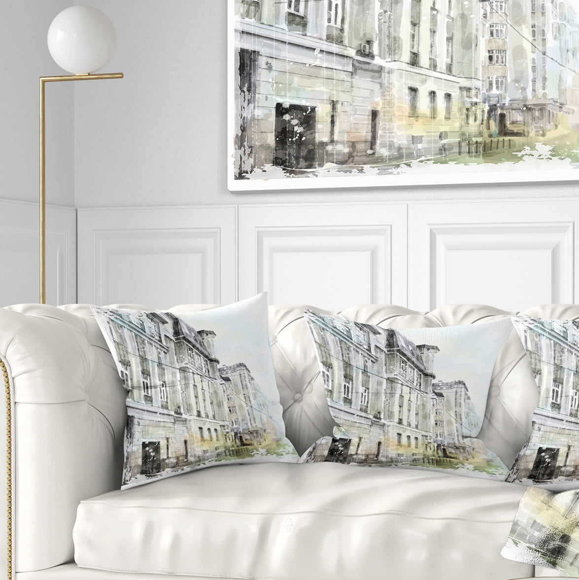 Designart Watercolor Dark Illustration - Cityscape Painting Throw Pillow - 16x16